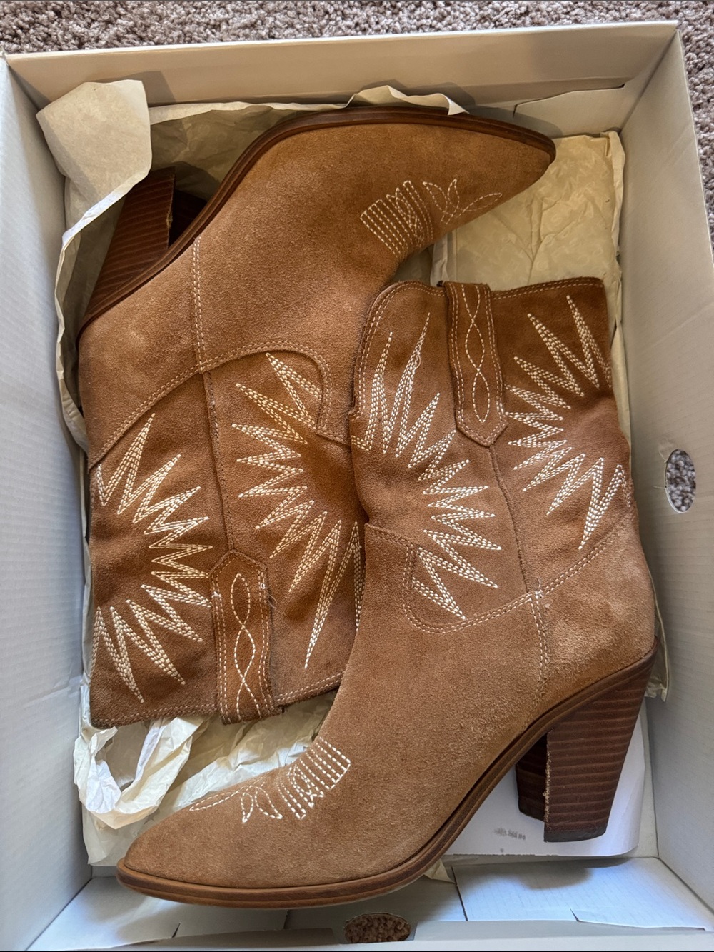 Brown Suede and Leather Western Ankle Boots - Women's Marc Fisher Cowboy Boot